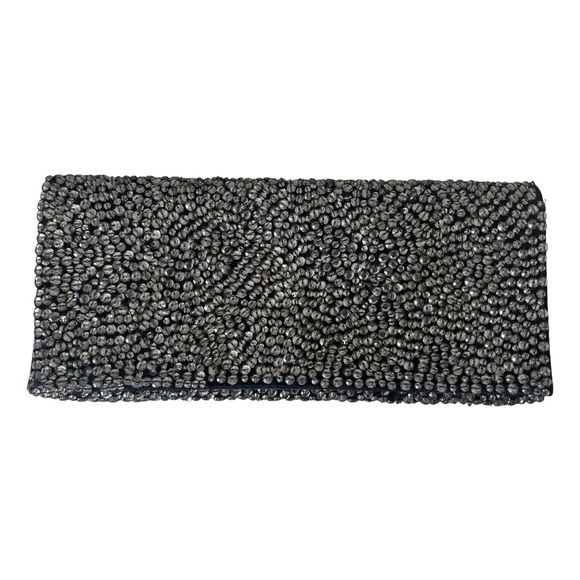 Club Monaco Emily Silver Gems Gemstone Beaded Embellished Embroidered Clutch Bag - Picture 9 of 10